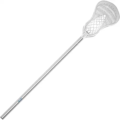 Warrior Evo Warp Complete Lacrosse Stick, Attack (2023 Model) (Low Whip, White/Silver)