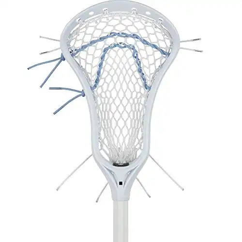 stringking girl's complete junior youth lacrosse stick with shorter alloy shaft and women's type 4 mesh (white/carolina)