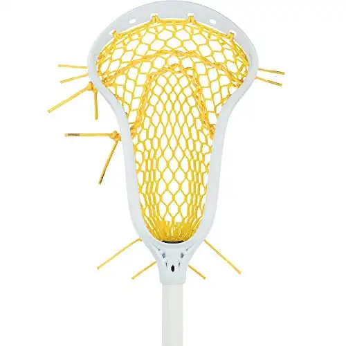 stringking women’s complete 2 pro defense lacrosse stick with composite pro shaft and women's type 4 mesh (white/yellow)