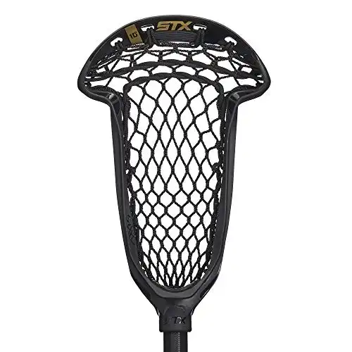 stx lacrosse axxis strung draw head with crux mesh pro pocket, black